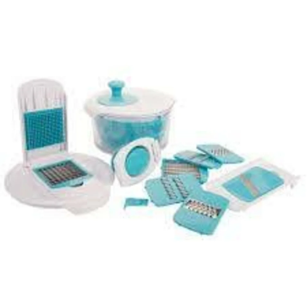 The Chew Turbo Prep Chopper Slicer Grater with Salad Spinner Set Red